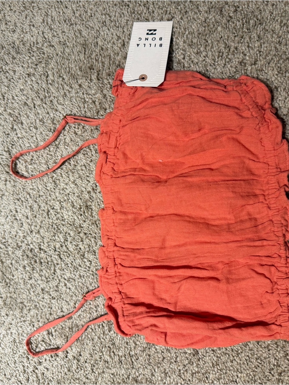 Billabong Coral Pink Ruched Tank Top with Logo Plate